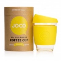 Joco reusable glass coffee cup lemon silicone sleeve